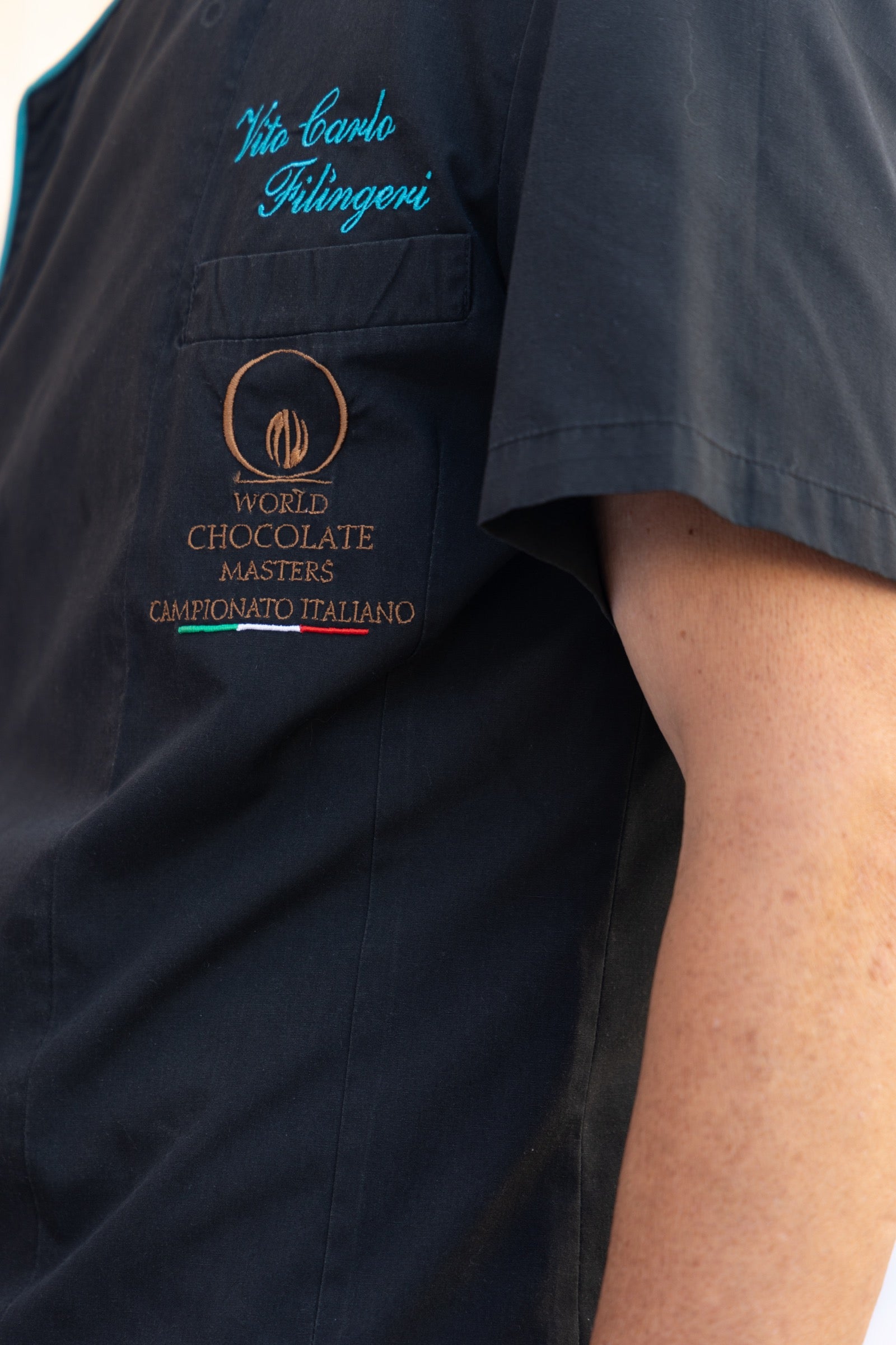Giacca da lavoro con il ricamo Vito Carlo Filingeri e World Chocolate Masters Campionato Italiano
